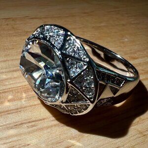 New Never Worn Authentic Swarovski Ring sz58, large crystal w/ small crystals